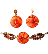 Set aretes + pulsera con flores naturales y mostacilla